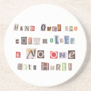 Funny Hand over Controller Ransom Note Collage Zandsteen Onderzetter