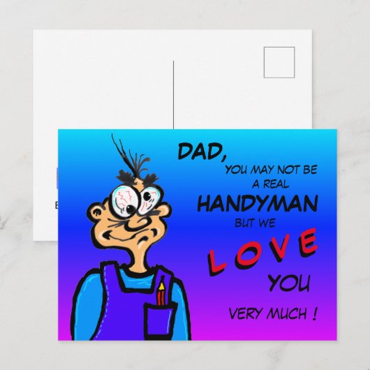 Funny Handyman Catoon DAD Briefkaart (Voorkant / Achterkant)