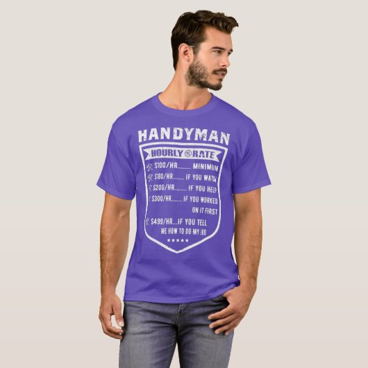 Funny Handyman Hourly Rate Labour Price Chart T-shirt (Voorkant volledig)