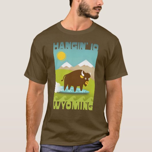 Funny hanging 10 surfing buffalo mountains Wyoming T-shirt (Voorkant)