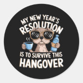 Funny Hangover Survival Dog New Year's Resolution  Ronde Sticker (Voorkant)