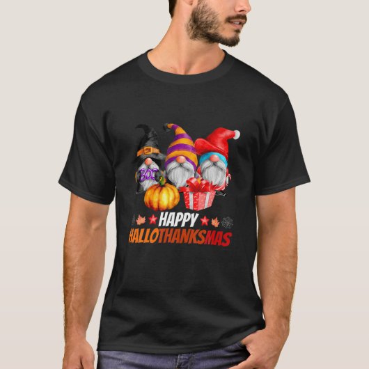 Funny Hanksmas Gnomes Happy Hallowthanksmas T-shirt (Voorkant)
