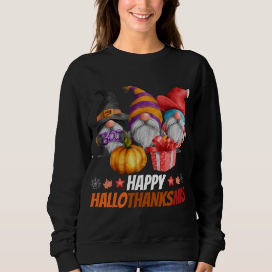 Funny Hanksmas Gnomes Happy Hallowthanksmas Trui (Voorkant)