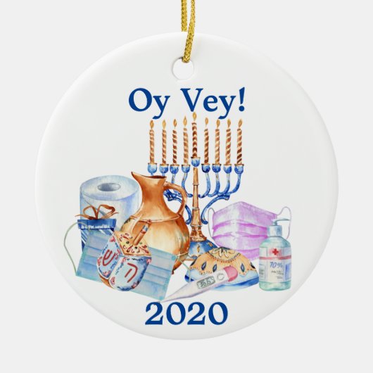 Funny Hanukkah Covid Waterverf Quarantine 2020 Keramisch Ornament (Voorkant)