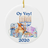 Funny Hanukkah Covid Waterverf Quarantine 2020 Keramisch Ornament (Achterkant)