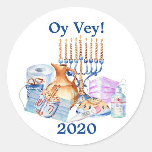 Funny Hanukkah Covid Waterverf Quarantine 2020 Ronde Sticker (Voorkant)