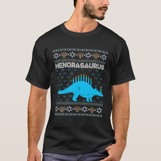 Funny Hanukkah Dinosaur Stegosaurus Dino Menorah T-shirt (Voorkant)