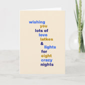 Funny Hanukkah Love Latkes Lights in Blue Feestdagen Kaart (Voorkant)