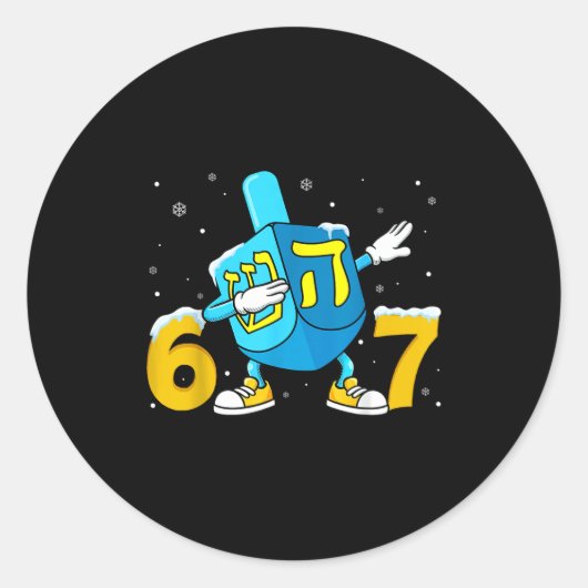 Funny Hanukkah Six Seven Chanukah Dreidel Dabbing Ronde Sticker (Voorkant)