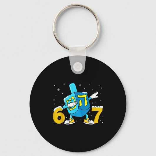 Funny Hanukkah Six Seven Chanukah Dreidel Dabbing Sleutelhanger (Voorkant)