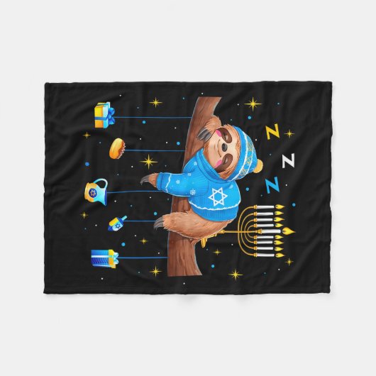 Funny Hanukkah Sloth Jewish Chanukah Sleeng Hanukk Fleece Deken (Voorkant (Horizontaal))