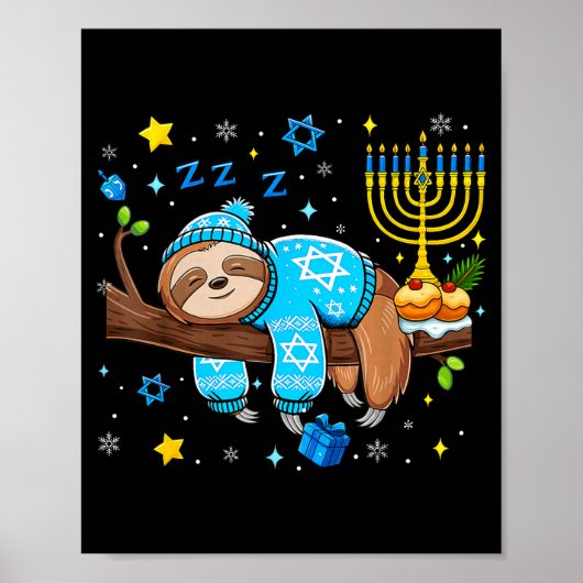 Funny Hanukkah Sloth Jewish Chanukah Sleeng Hanukk Poster (Voorkant)