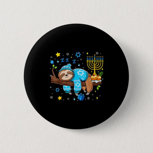 Funny Hanukkah Sloth Jewish Chanukah Sleeng Hanukk Ronde Button 5,7 Cm (Voorkant)