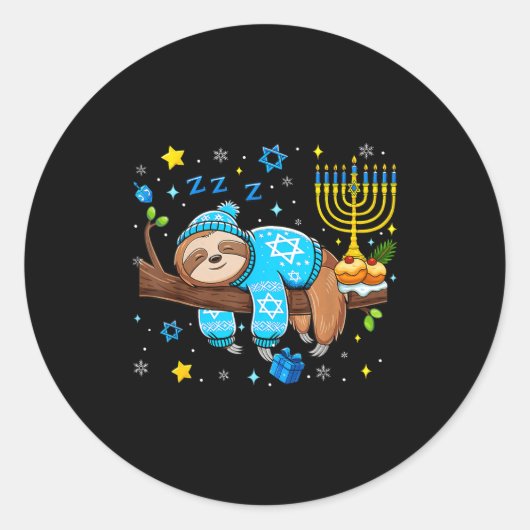 Funny Hanukkah Sloth Jewish Chanukah Sleeng Hanukk Ronde Sticker (Voorkant)