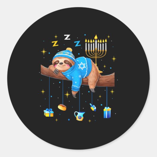 Funny Hanukkah Sloth Jewish Chanukah Sleeng Hanukk Ronde Sticker (Voorkant)