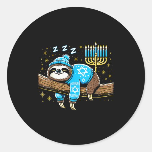 Funny Hanukkah Sloth Jewish Chanukah Sleeng Hanukk Ronde Sticker (Voorkant)