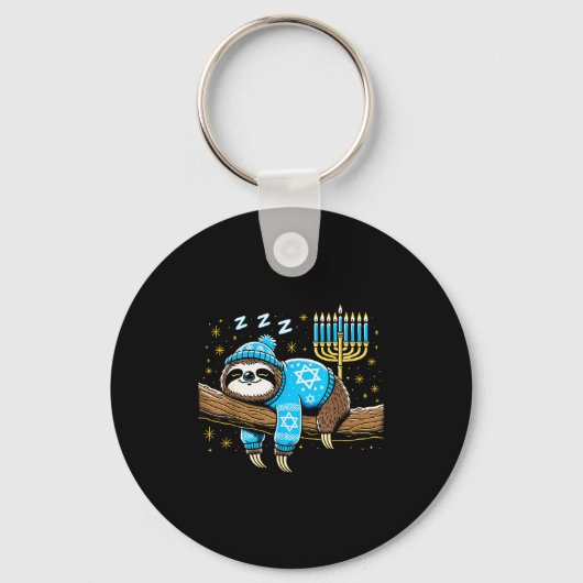 Funny Hanukkah Sloth Jewish Chanukah Sleeng Hanukk Sleutelhanger (Voorkant)