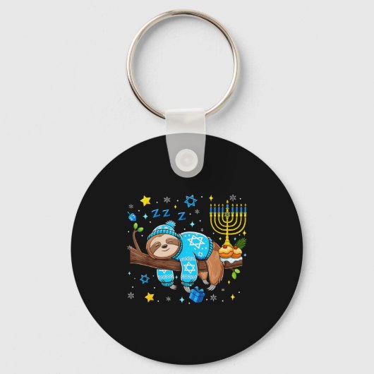 Funny Hanukkah Sloth Jewish Chanukah Sleeng Hanukk Sleutelhanger (Voorkant)
