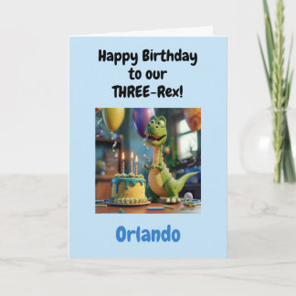 Funny Happy 3rd Birthday Boy, Dino, Personalized  Kaart
