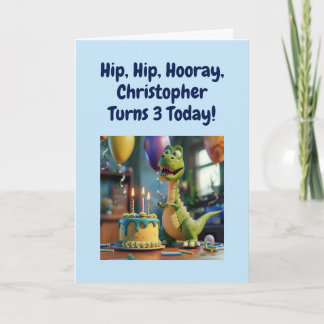 Funny Happy 3rd Birthday Son, Dino, Personalized Kaart