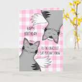 Funny happy birthday cartoon style angel cats kaart (Gele Bloem)