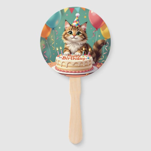 Funny happy birthday cat handwaaier (Voorkant)