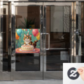 Funny happy birthday cat raamsticker (Kantoordeur)