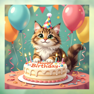 Funny happy birthday cat raamsticker