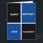 Funny Happy Birthday Kaart<br><div class="desc">Grappig zwart en blauw vierkant patroon en personaliseerbare tekst.</div>