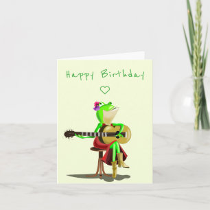 Funny Happy Birthday Kaart Frog met gitaar