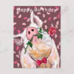 Funny Happy Birthday Kaart Gentleman Pig met Roos<br><div class="desc">Grappige verjaardagskaarten met herenvarken met Roos - MIGNED Painting Design - of voeg Jouw tekst / naam toe</div>