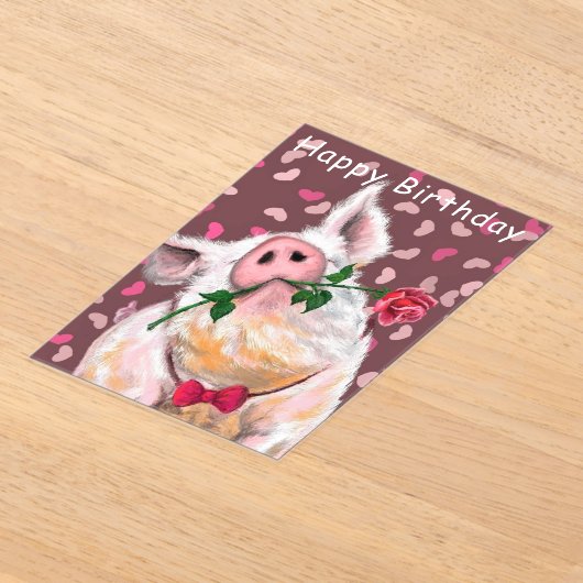 Funny Happy Birthday Kaart Gentleman Pig met Roos Acryl Uitnodigingen (Laagn)