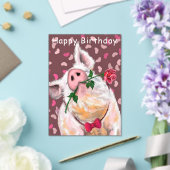 Funny Happy Birthday Kaart Gentleman Pig met Roos Acryl Uitnodigingen (Insitu (Huwelijk))