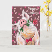 Funny Happy Birthday Kaart met Gentleman Pig (Gele Bloem)