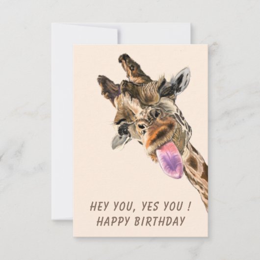 Funny Happy Birthday Kaart met Speelse Giraffe (Voorkant)