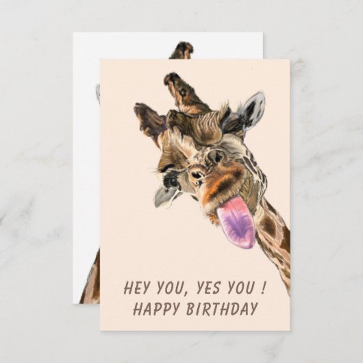 Funny Happy Birthday Kaart met Speelse Giraffe (Voorkant / Achterkant)