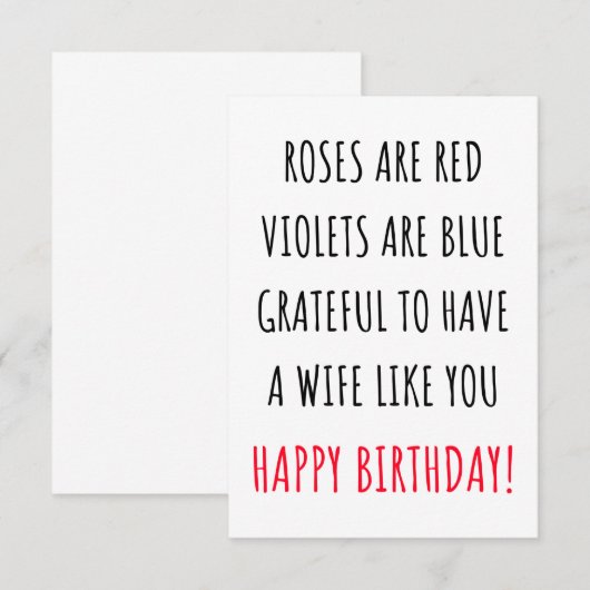 Funny Happy Birthday kaart met wensen voor vrouw (Voorkant / Achterkant)