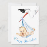 Funny Happy Birthday Kaart Ooievaar Dragen Baby<br><div class="desc">Happy Birthday Kaarten - Ooievaar met Baby Grappige MGNED schilderij Design -  - of voeg Jouw tekst / naam toe</div>