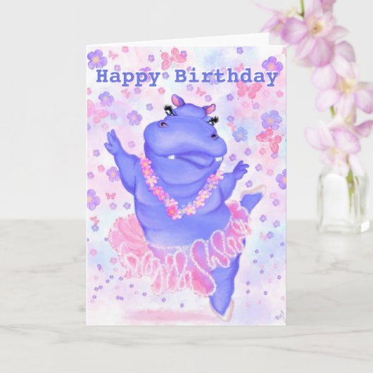 Funny Happy Birthday Kaart Prima Ballerina Hippo (Orchidee)