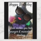 Funny Happy Birthday Kat Foto Humor Wijn Etiket (Enkel label)