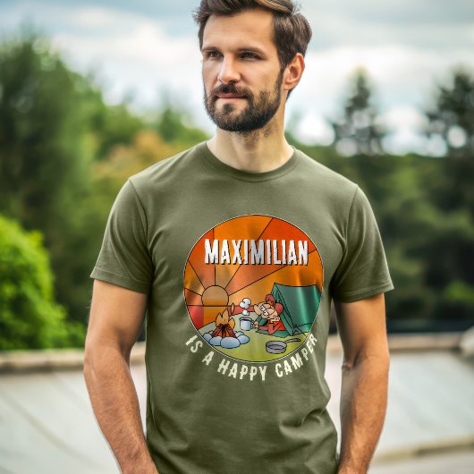 Funny Happy Camper Cartoon met Jouw naam T-shirt