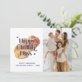 Funny Happy Challah Days Hanukkah Aangepaste foto Feestdagenkaart (Staand voorkant)