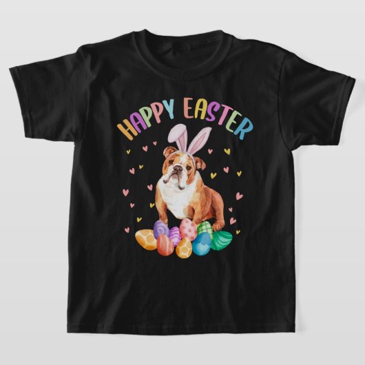 Funny Happy Easter English Bulldog Bunny Pet Lover T-shirt (Laagn)