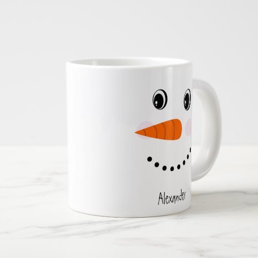 Funny Happy Face Snowman-Kerstmis Hot Coco Latte Grote Koffiekop (Voorkant rechts)