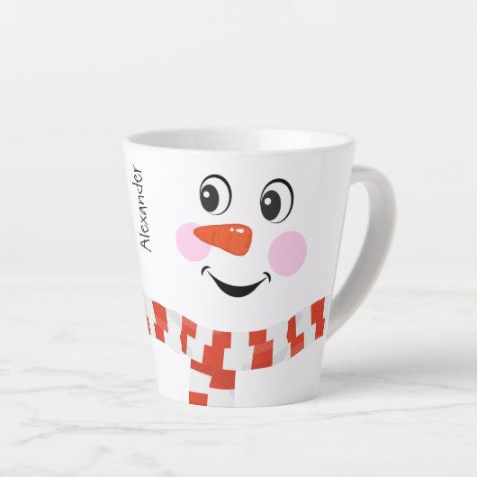 Funny Happy Face Snowman Winter Scarf Hot Cocoa Latte Mok (Rechterhoek)