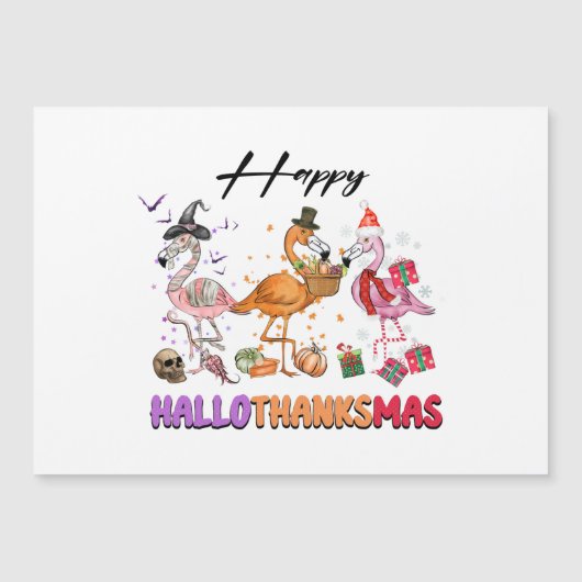 Funny Happy HalloThanksmas 2022 Cute Flamingo Magnetische Uitnodiging (Voorkant)