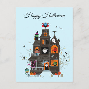 Funny Happy Halloween Haunted House People Briefkaart
