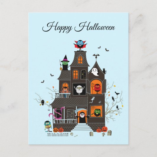 Funny Happy Halloween Haunted House People Briefkaart (Voorkant)