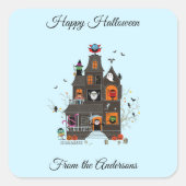Funny Happy Halloween Haunted House People Vierkante Sticker (Voorkant)
