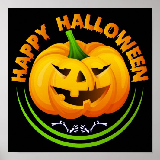 Funny Happy Halloween Scary Pumpkin Poster (Voorkant)